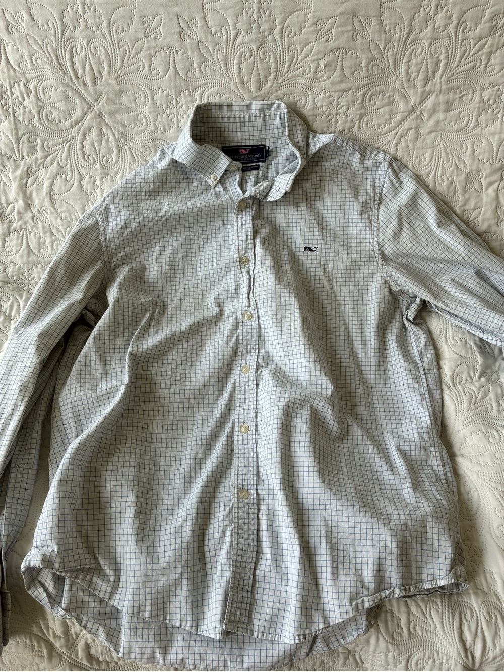 Vineyard Vines Men's Light White and Gray Windowpane Button-Down Shirt